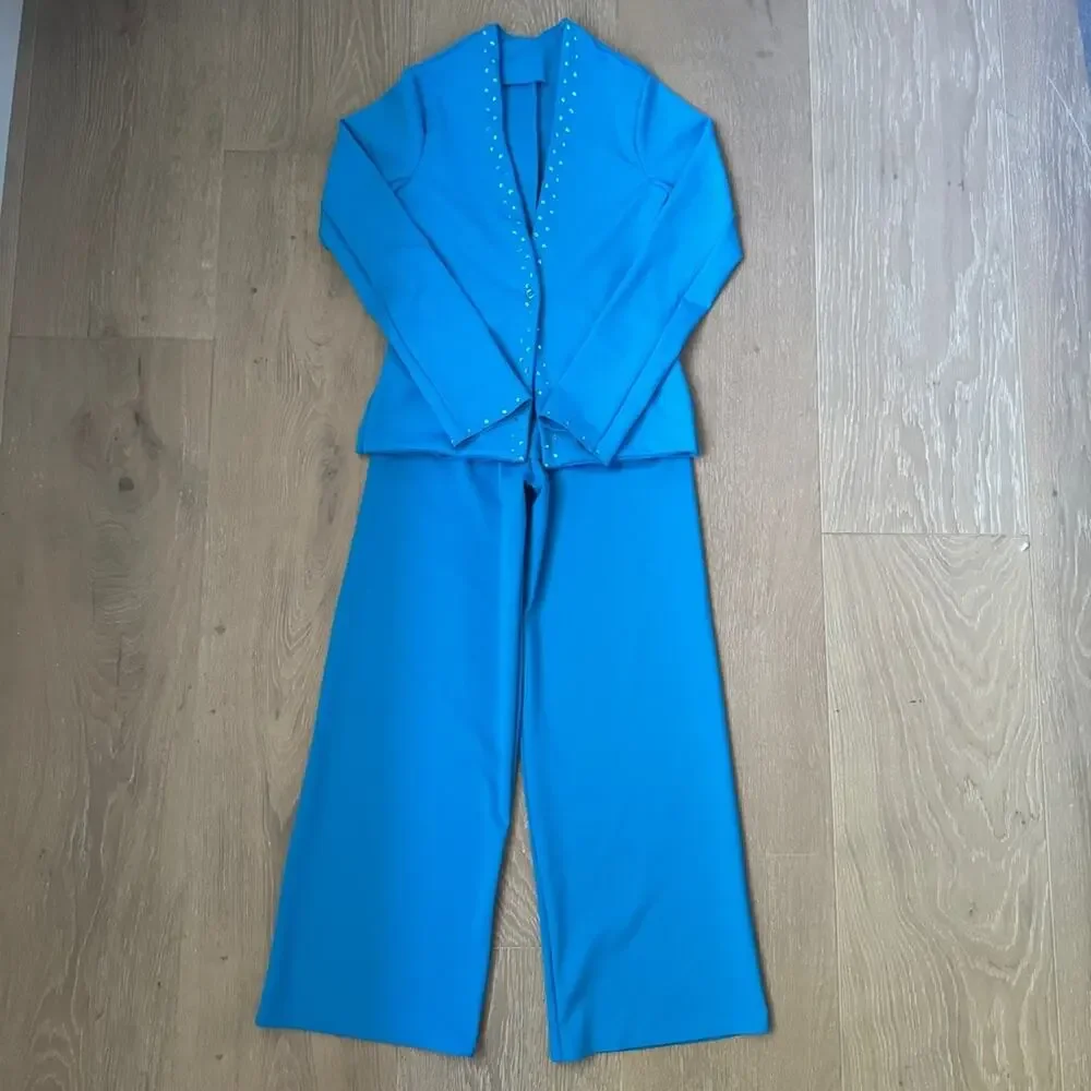 Kelle Turquoise Jacket And Wide Leg Pant Set size Medium Child